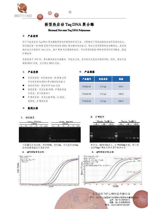 新型热启动 Taq DNA 聚合酶 